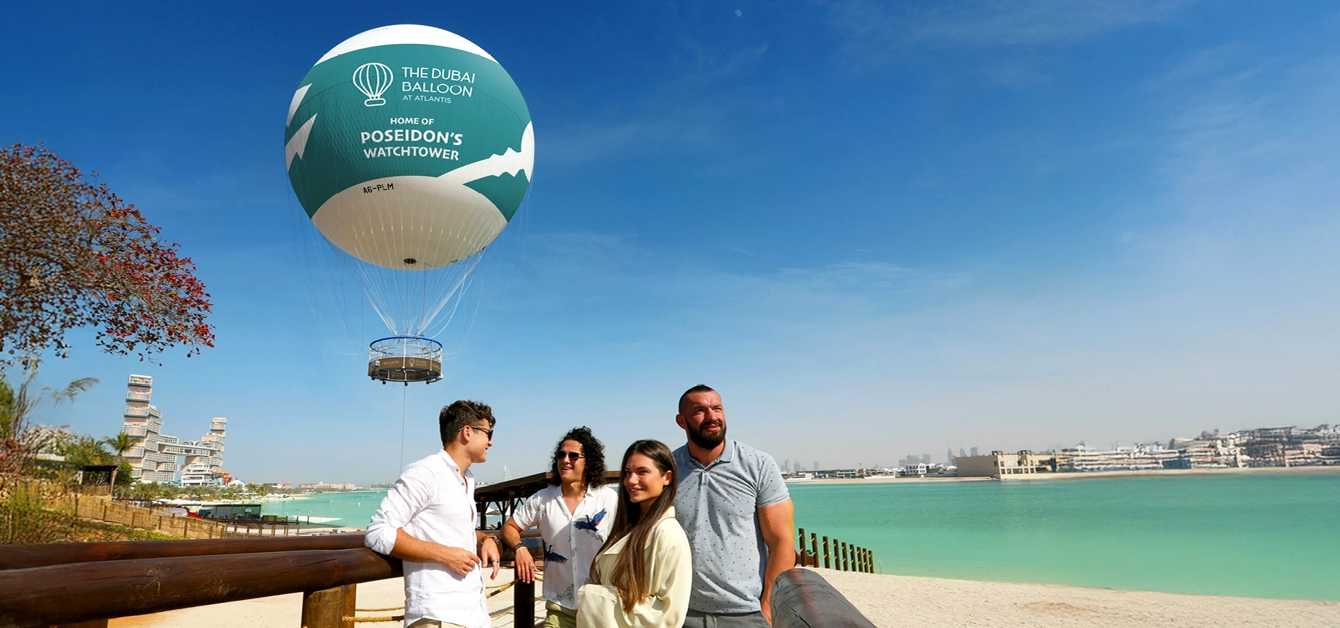 Guests enjoying aerial views of Dubai aboard The Dubai Balloon at Atlantis, Palm Jumeirah.